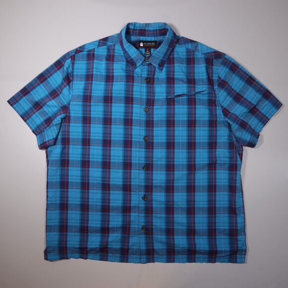 Duluth Alaskan Hardgear Borealis Shirt Blue Plaid Short Sleeve Mens XL - Picture 2 of 9